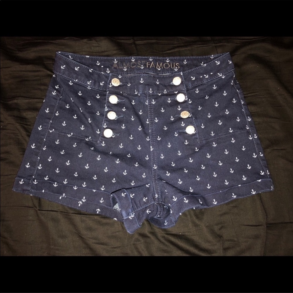 Almost Famous Navy Anchor-Print Jean Shorts